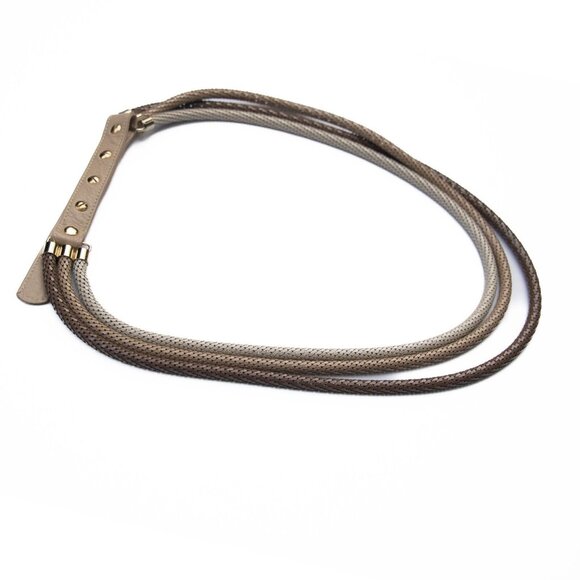 Womens Enameled Metal Mesh Rope Belt Multi-Chain Adjustable Cream Beige Brown - Picture 1 of 6